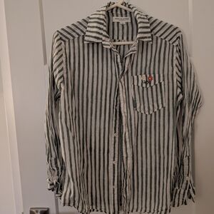 Emerson Fry Green and White Vertical-Stripe Button-Down Shirt